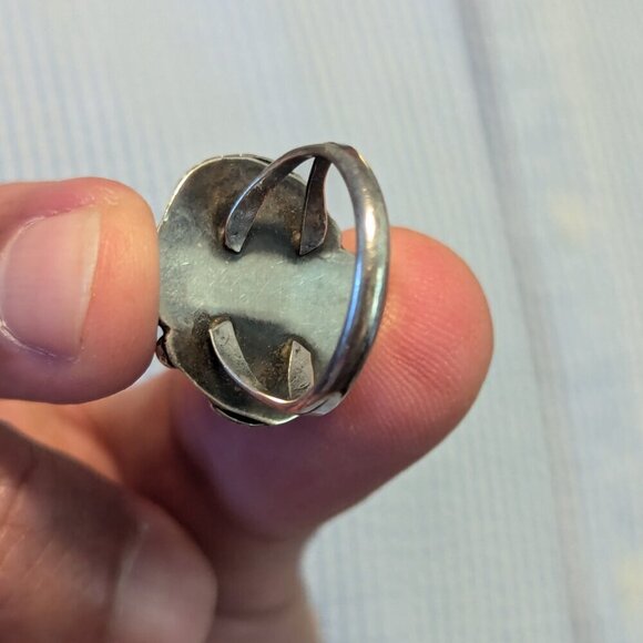 Native Sterling Silver Malachite Leaf Ring Boho Size 7.5 Southwestern Gemstone - Picture 3 of 6